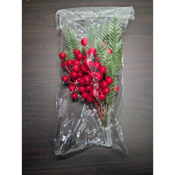 10pcs Christmas Pine Needle w/Red Berries Stem Picks DIY Winter Wreath Crafts - Picture 6 of 7